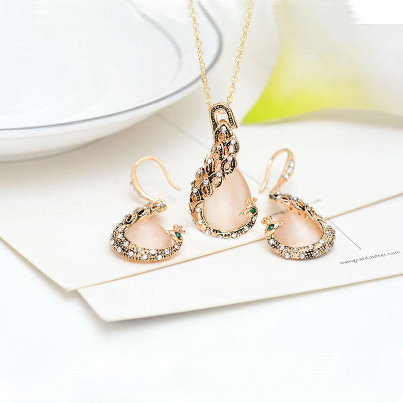 Jewelry Peacock Gem Necklace Earrings
